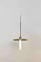 OXOSTSUSSET8 spot suspension - natural oak disk - tube glass (black cable) old bronze