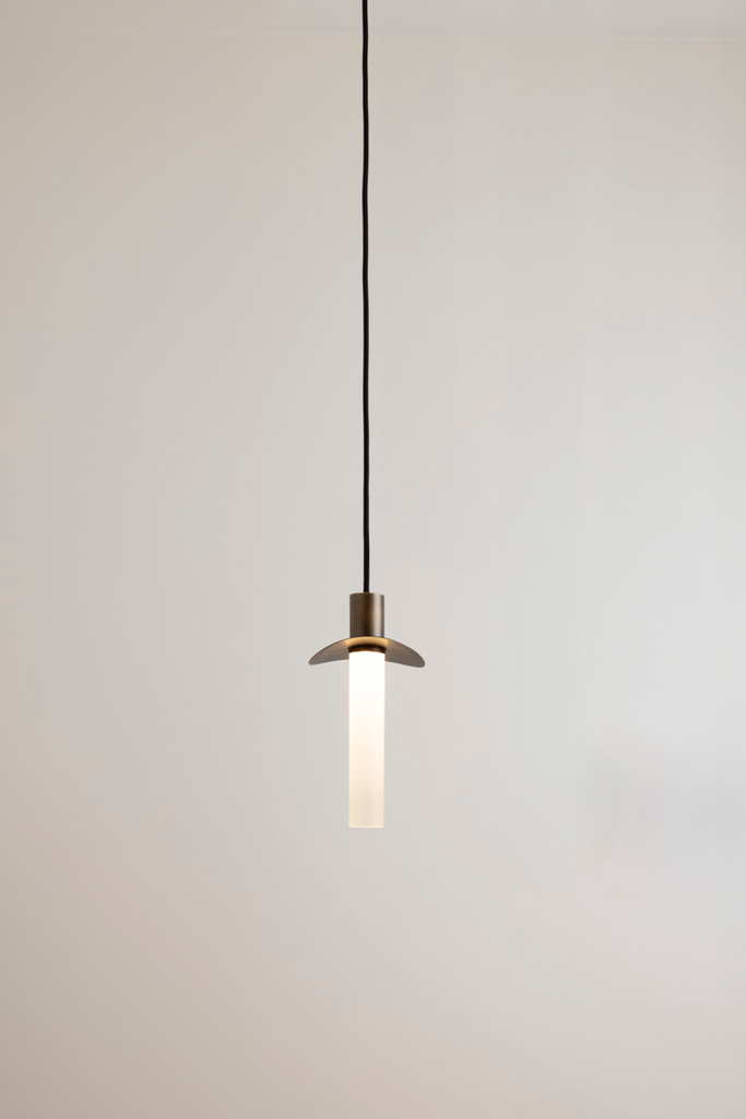 [15105LIN] OXOSTSUSSET5LIN suspension spot - disque lido - verre tube (câble en lin) bronze ancien