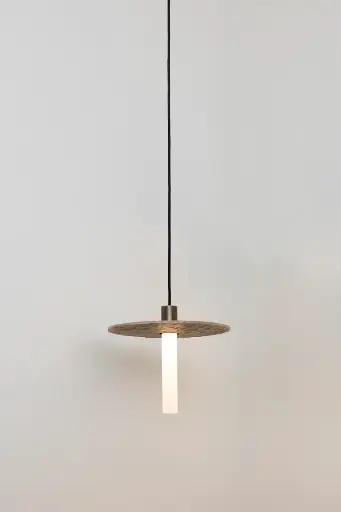 [15108] OXOSTSUSSET8 spot suspension - natural oak disk - tube glass (led driver included) old bronze
